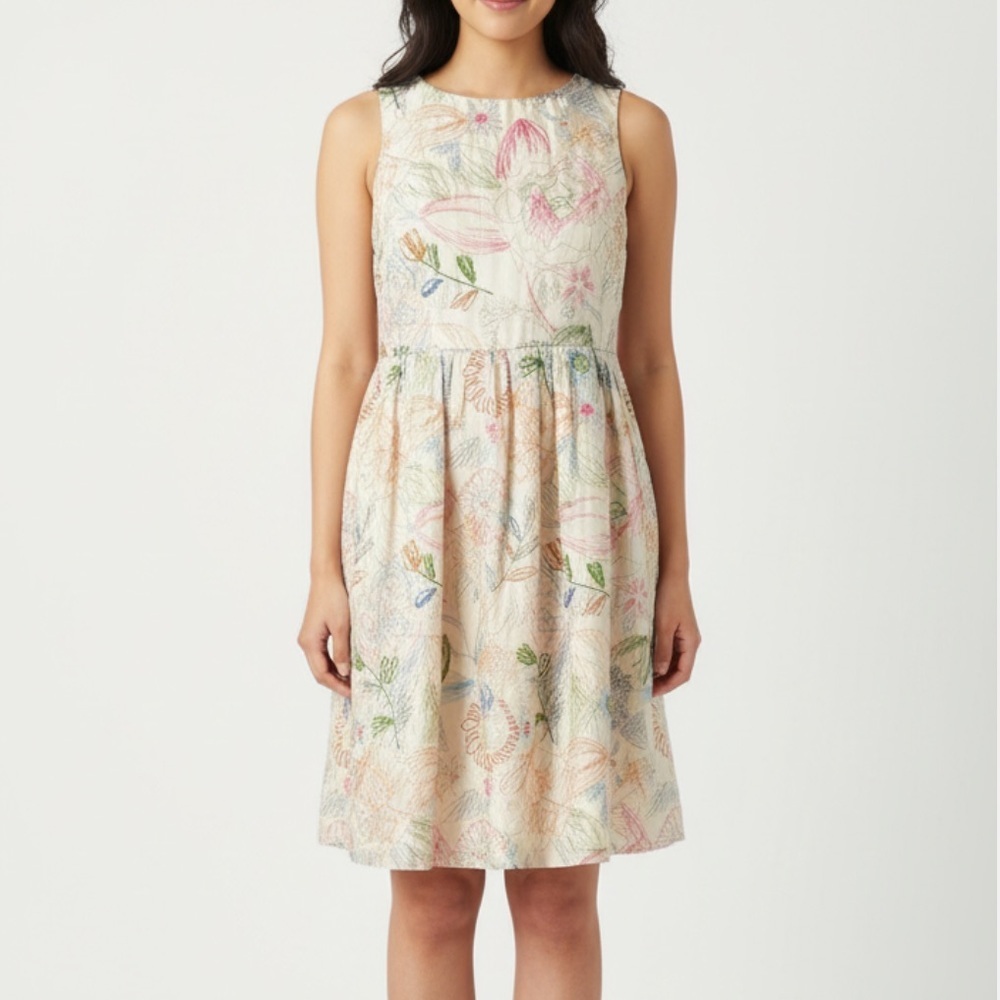 ANTHROPOLOGIE X Charabia Embroidered 100% Silk A Line Dress. Size S